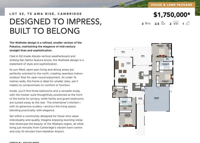  at Lot 33, Te Awa Rise, Cambridge, Waipa, Waikato